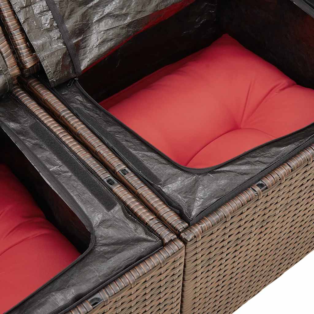 10-tlg. Garten-Sofagarnitur mit Kissen Braun Poly Rattan Akazie