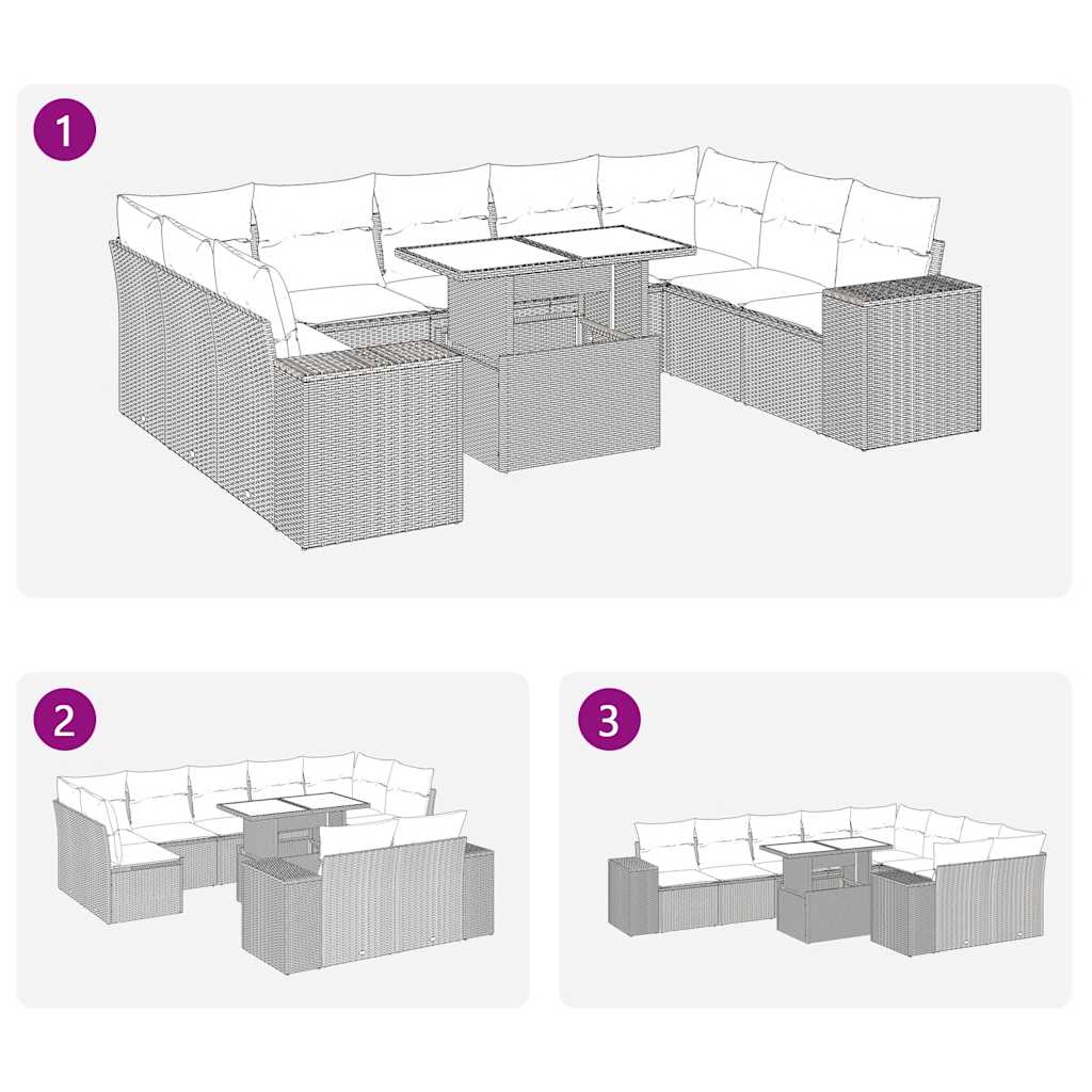 10-tlg. Garten-Sofagarnitur mit Kissen Braun Poly Rattan Akazie