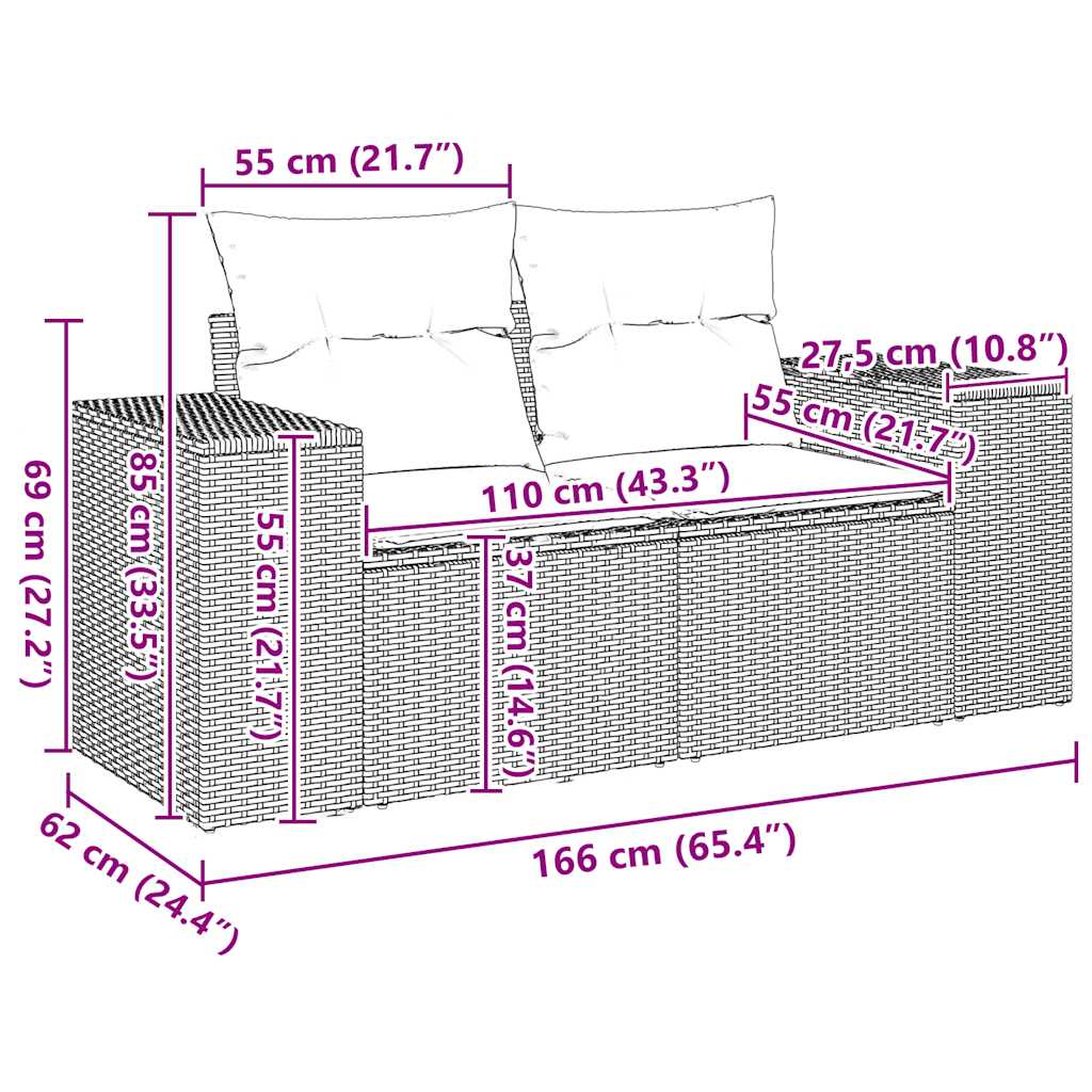 11-tlg. Garten-Sofagarnitur mit Kissen Grau Poly Rattan