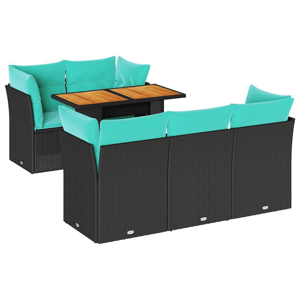 6-tlg. Garten-Sofagarnitur mit Kissen Schwarz Poly Rattan
