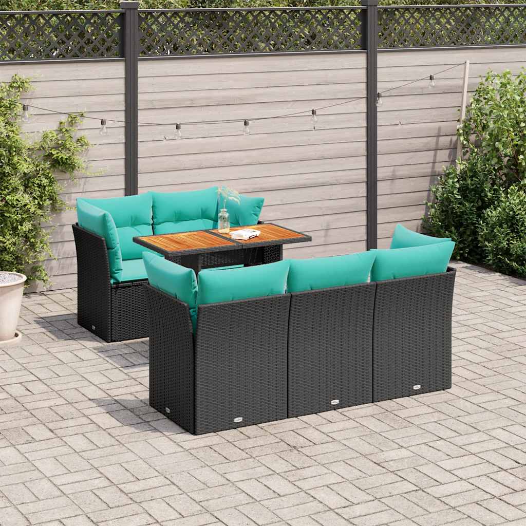 6-tlg. Garten-Sofagarnitur mit Kissen Schwarz Poly Rattan