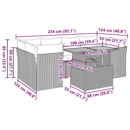 7-tlg. Garten-Sofagarnitur mit Kissen Grau Poly Rattan