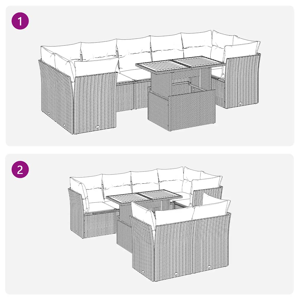 8-tlg. Garten-Sofagarnitur mit Kissen Schwarz Poly Rattan