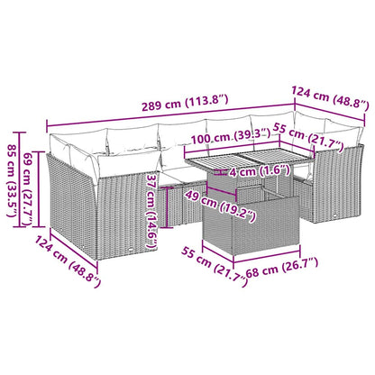 8-tlg. Garten-Sofagarnitur mit Kissen Schwarz Poly Rattan