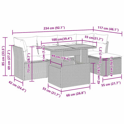 6-tlg. Garten-Sofagarnitur mit Kissen Schwarz Poly Rattan