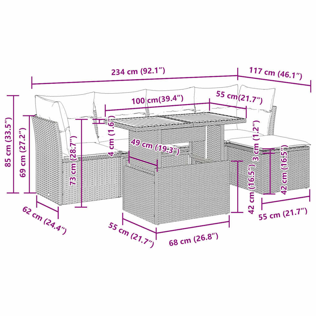 6-tlg. Garten-Sofagarnitur mit Kissen Schwarz Poly Rattan
