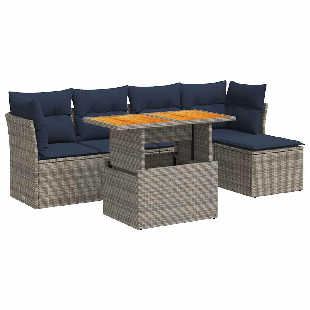 6-tlg. Garten-Sofagarnitur mit Kissen Grau Poly Rattan