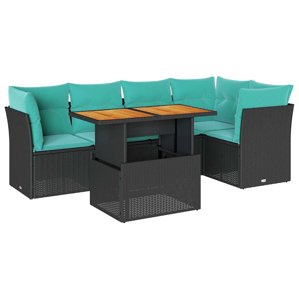 6-tlg. Garten-Sofagarnitur mit Kissen Schwarz Poly Rattan