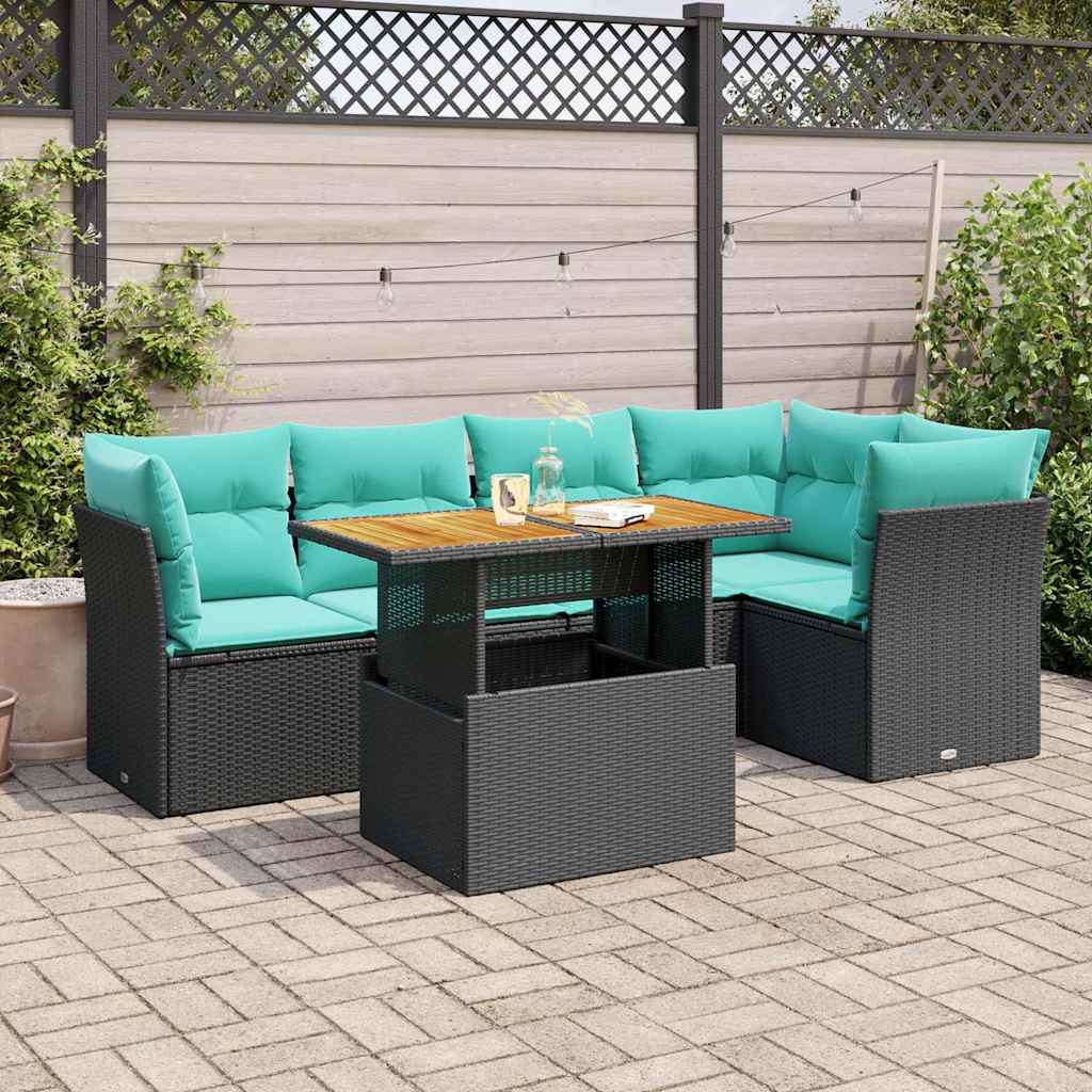 6-tlg. Garten-Sofagarnitur mit Kissen Schwarz Poly Rattan