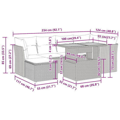 7-tlg. Garten-Sofagarnitur mit Kissen Schwarz Poly Rattan