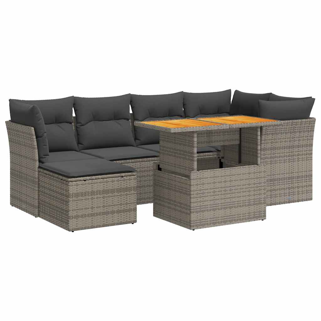 7-tlg. Garten-Sofagarnitur mit Kissen Grau Poly Rattan
