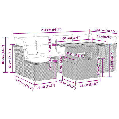 7-tlg. Garten-Sofagarnitur mit Kissen Grau Poly Rattan
