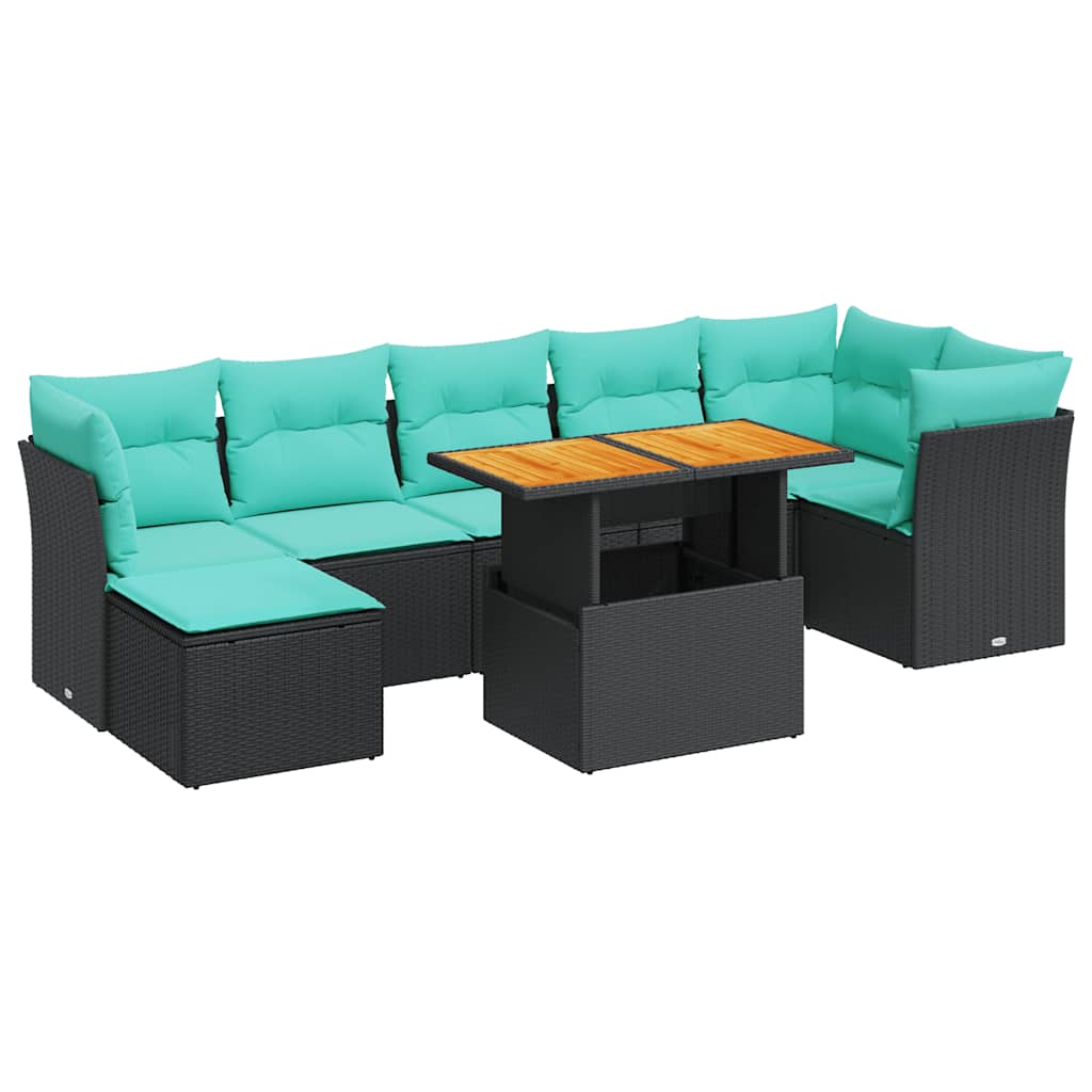 8-tlg. Garten-Sofagarnitur mit Kissen Schwarz Poly Rattan