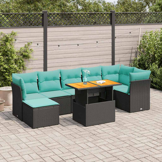 8-tlg. Garten-Sofagarnitur mit Kissen Schwarz Poly Rattan