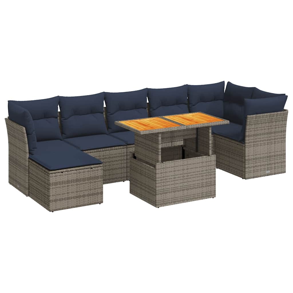 8-tlg. Garten-Sofagarnitur mit Kissen Grau Poly Rattan