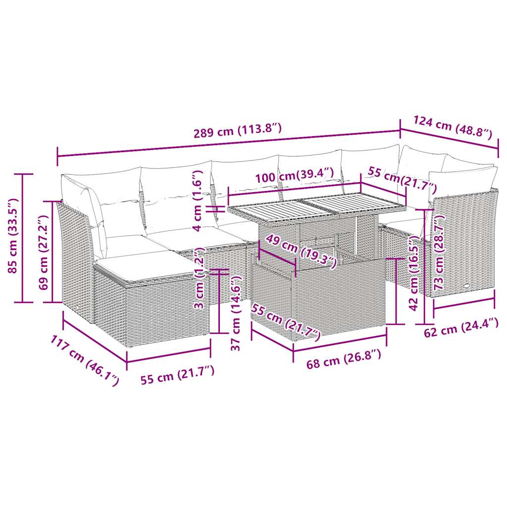 9-tlg. Garten-Sofagarnitur mit Kissen Schwarz Poly Rattan