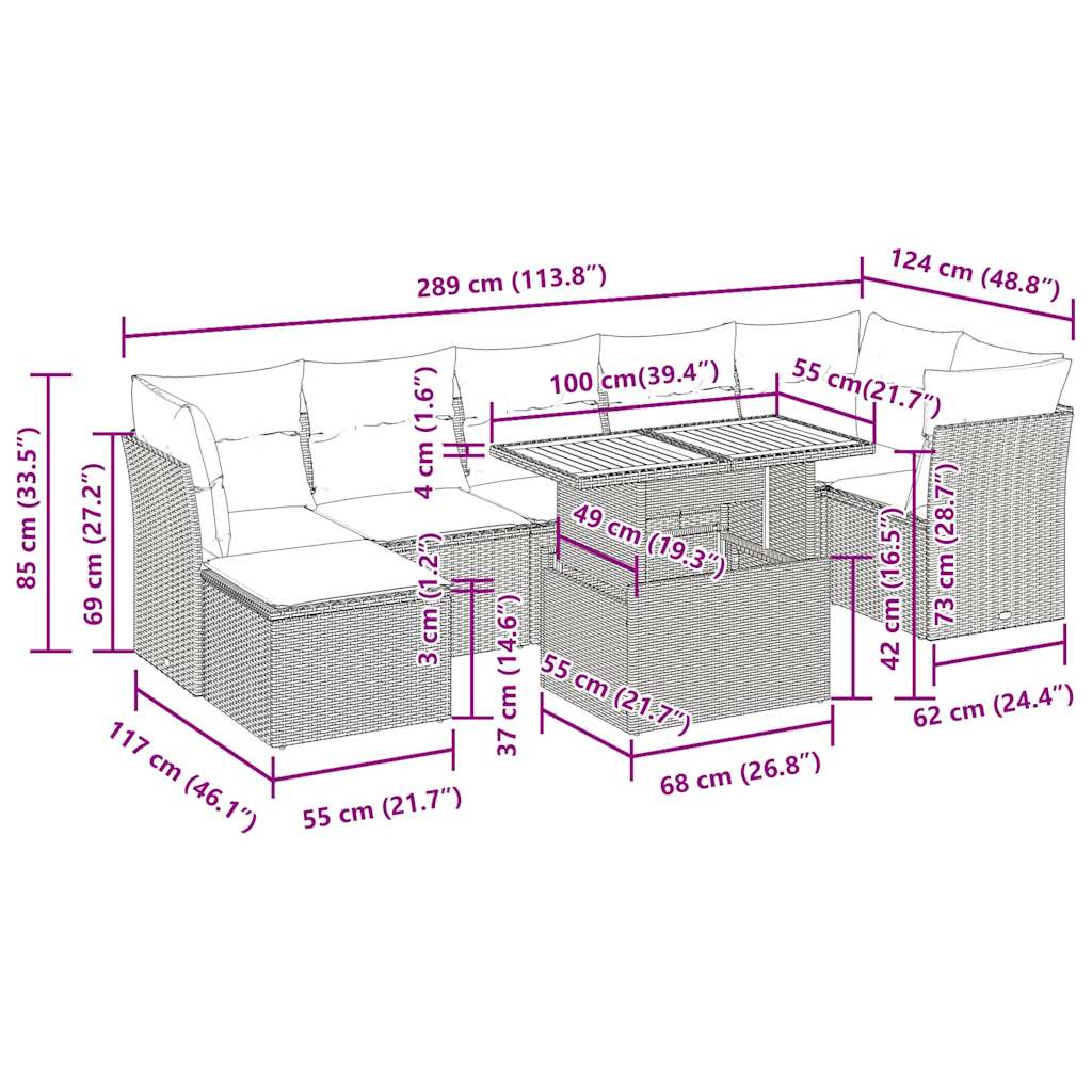9-tlg. Garten-Sofagarnitur mit Kissen Schwarz Poly Rattan