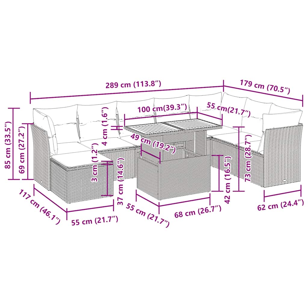 6-tlg. Garten-Sofagarnitur mit Kissen Schwarz Poly Rattan