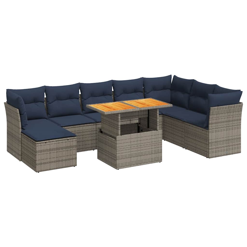 6-tlg. Garten-Sofagarnitur mit Kissen Grau Poly Rattan
