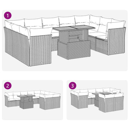 10-tlg. Garten-Sofagarnitur mit Kissen Schwarz Poly Rattan