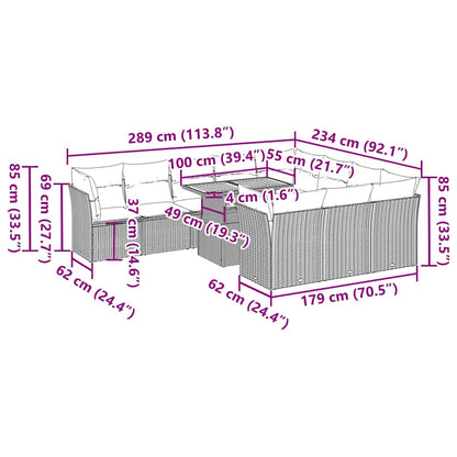 11-tlg. Garten-Sofagarnitur mit Kissen Schwarz Poly Rattan