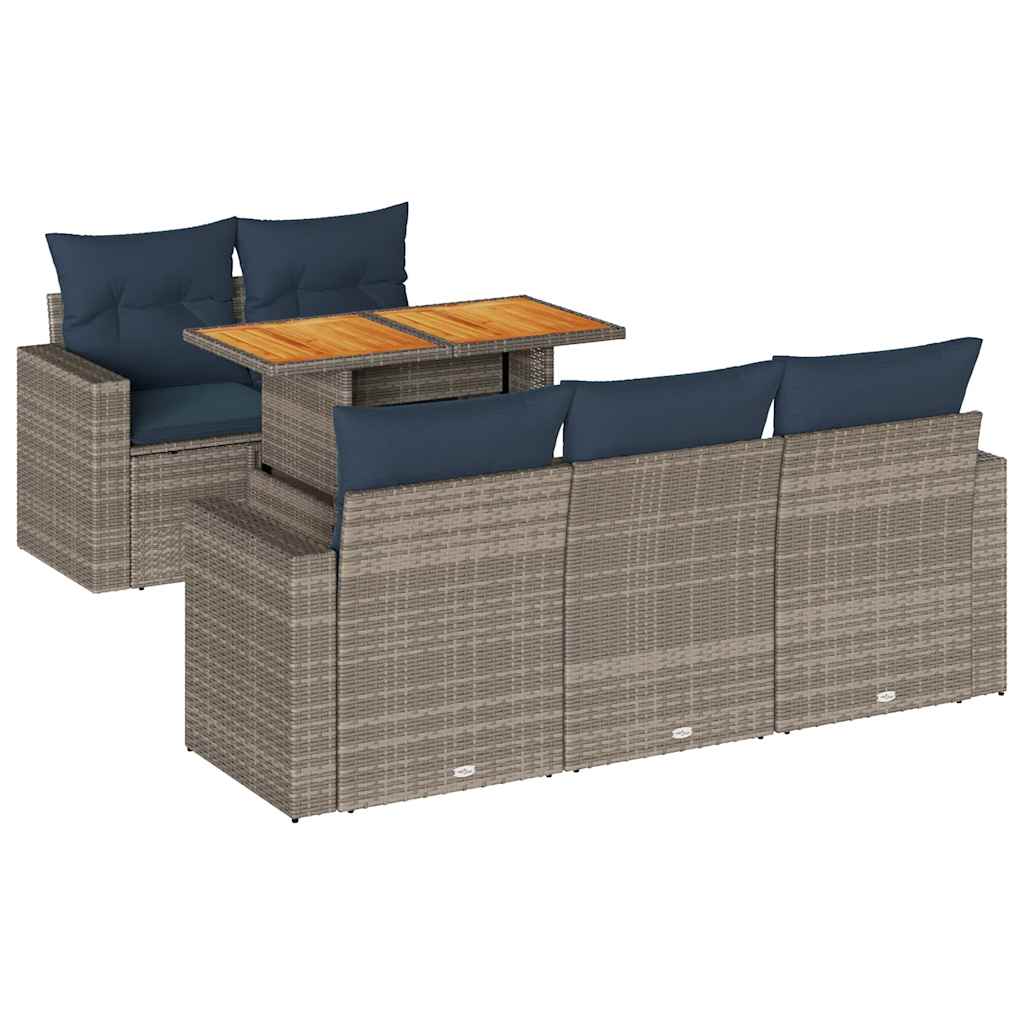 6-tlg. Garten-Sofagarnitur mit Kissen Grau Poly Rattan