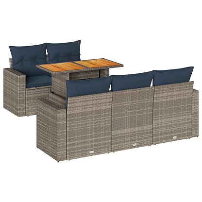 6-tlg. Garten-Sofagarnitur mit Kissen Grau Poly Rattan