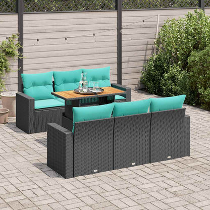 7-tlg. Garten-Sofagarnitur mit Kissen Schwarz Poly Rattan