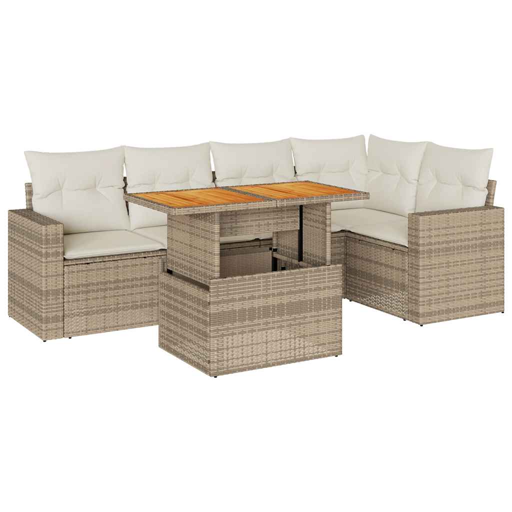 6-tlg. Garten-Sofagarnitur mit Kissen Beige Poly Rattan