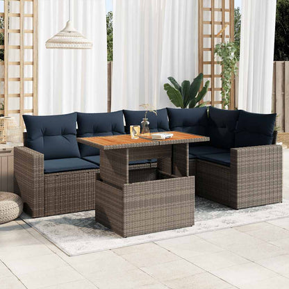 6-tlg. Garten-Sofagarnitur mit Kissen Grau Poly Rattan