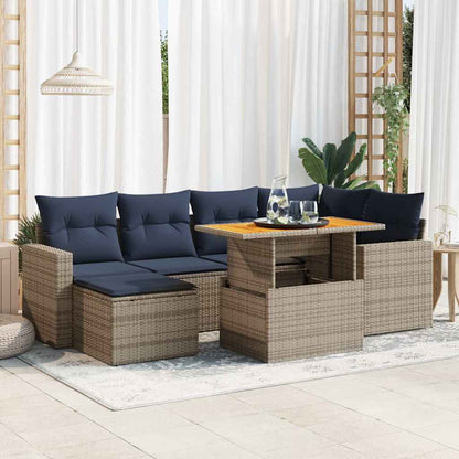 7-tlg. Garten-Sofagarnitur mit Kissen Grau Poly Rattan