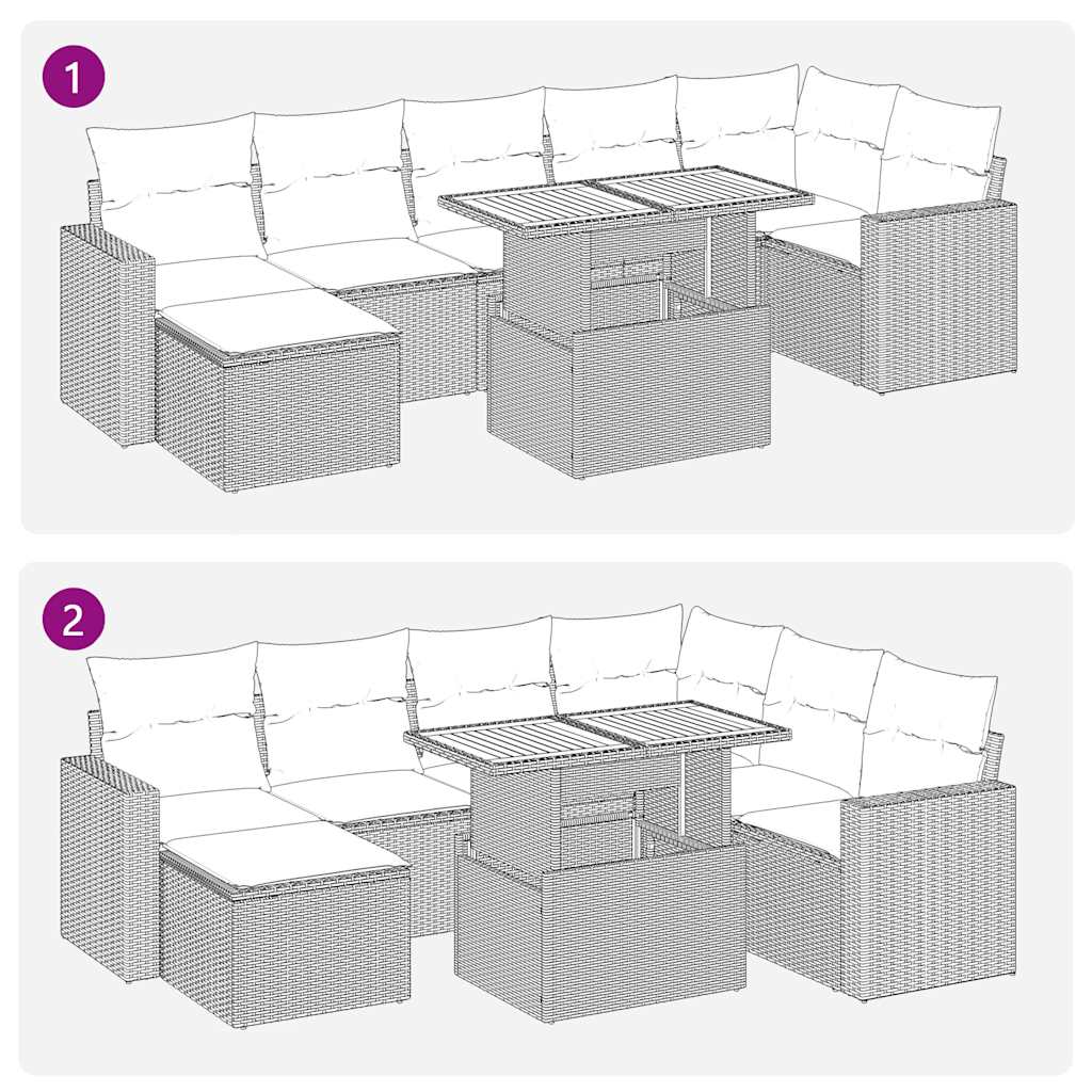 8-tlg. Garten-Sofagarnitur mit Kissen Schwarz Poly Rattan