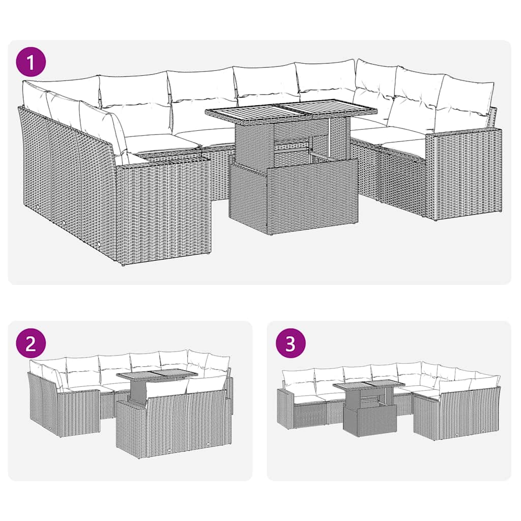 10-tlg. Garten-Sofagarnitur mit Kissen Schwarz Poly Rattan