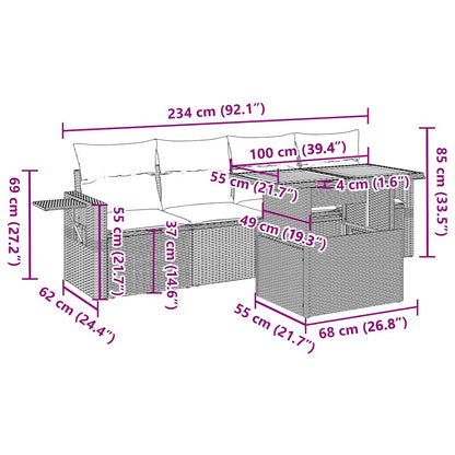 5-tlg. Garten-Sofagarnitur mit Kissen Beige Poly Rattan
