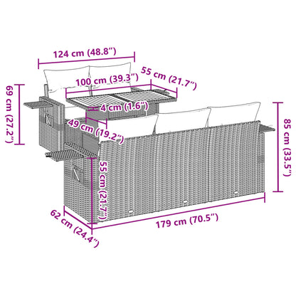 6-tlg. Garten-Sofagarnitur mit Kissen Schwarz Poly Rattan