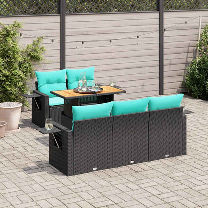 6-tlg. Garten-Sofagarnitur mit Kissen Schwarz Poly Rattan