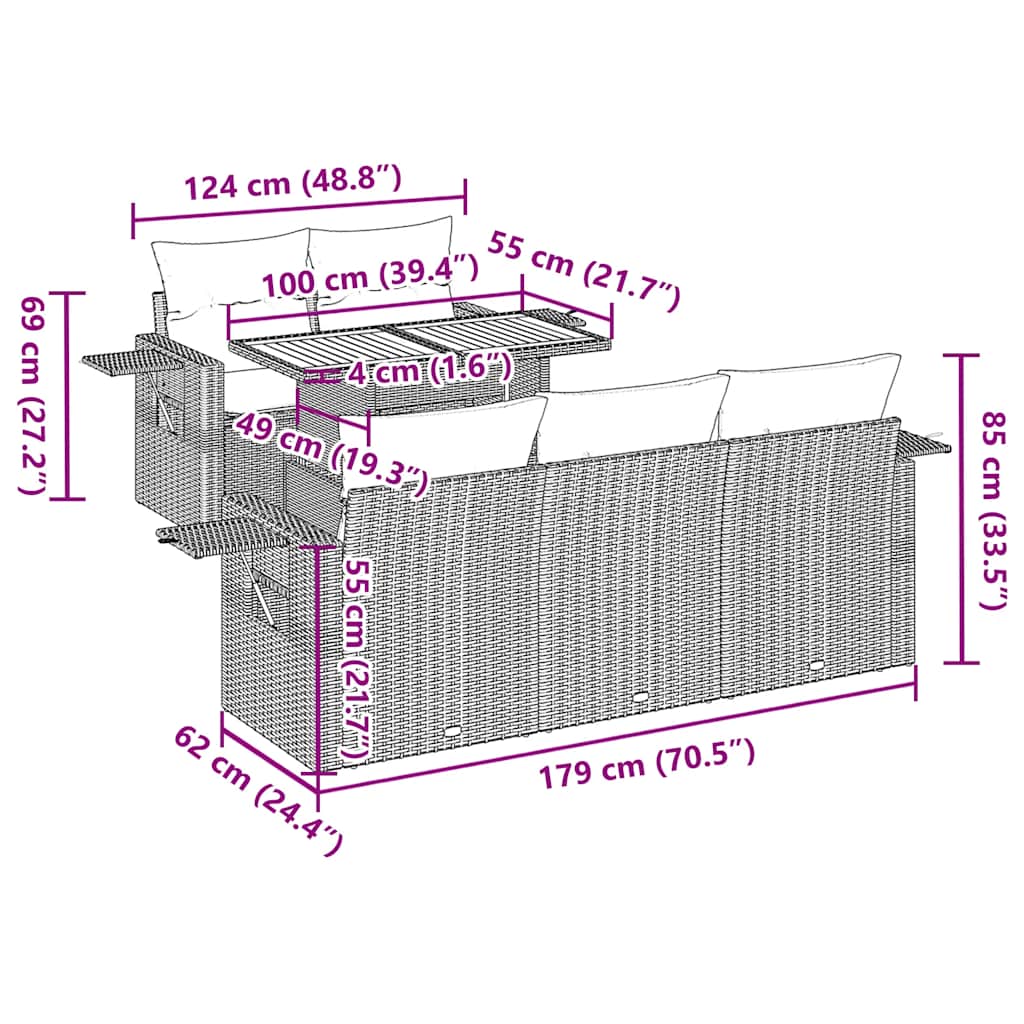 6-tlg. Garten-Sofagarnitur mit Kissen Beige Poly Rattan