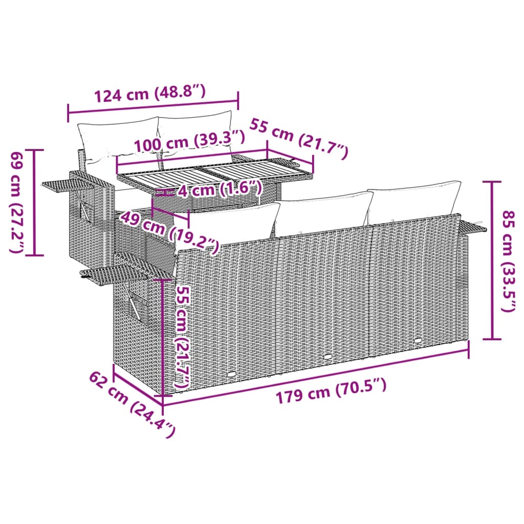 6-tlg. Garten-Sofagarnitur mit Kissen Beige Poly Rattan