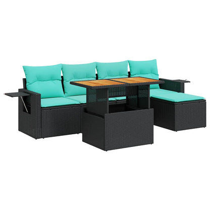 6-tlg. Garten-Sofagarnitur mit Kissen Schwarz Poly Rattan