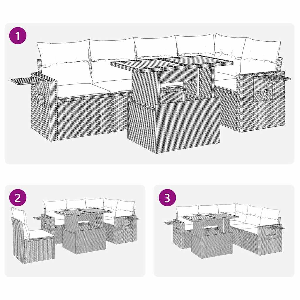6-tlg. Garten-Sofagarnitur mit Kissen Schwarz Poly Rattan