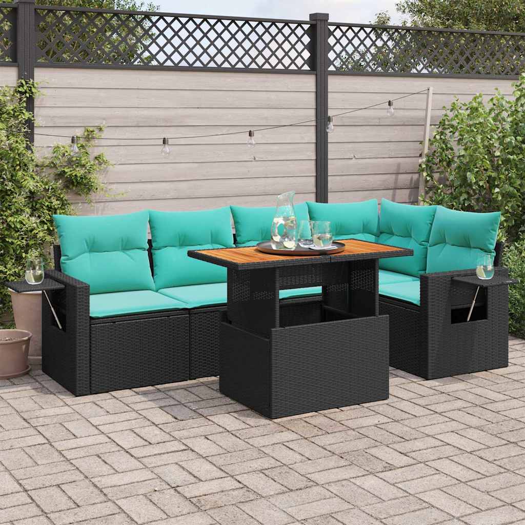 6-tlg. Garten-Sofagarnitur mit Kissen Schwarz Poly Rattan