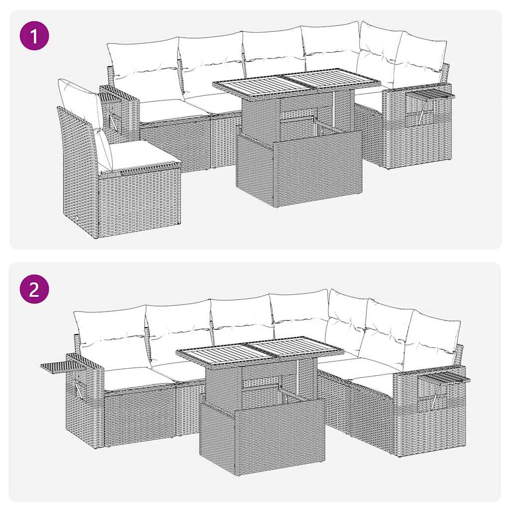 7-tlg. Garten-Sofagarnitur mit Kissen Schwarz Poly Rattan