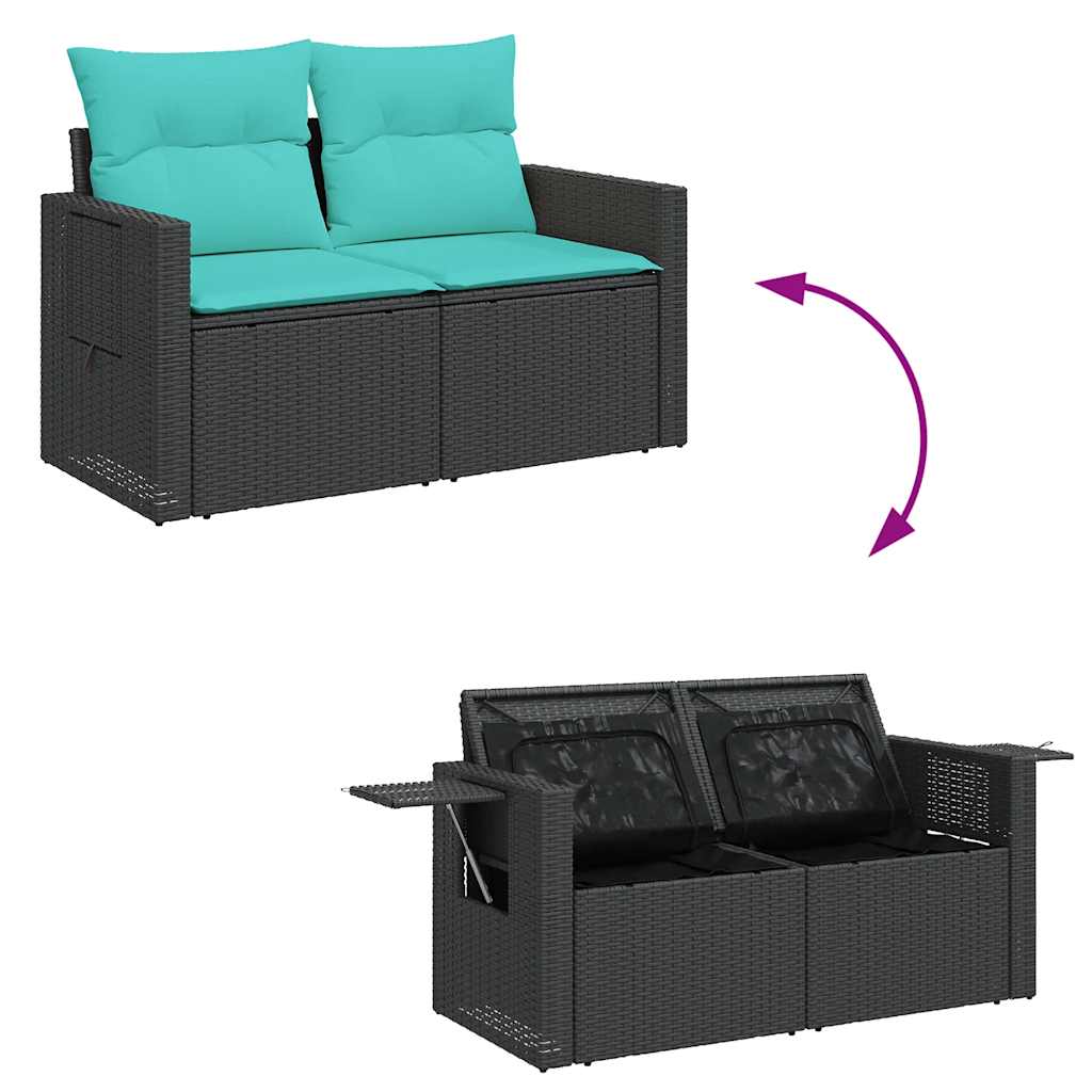 7-tlg. Garten-Sofagarnitur mit Kissen Schwarz Poly Rattan