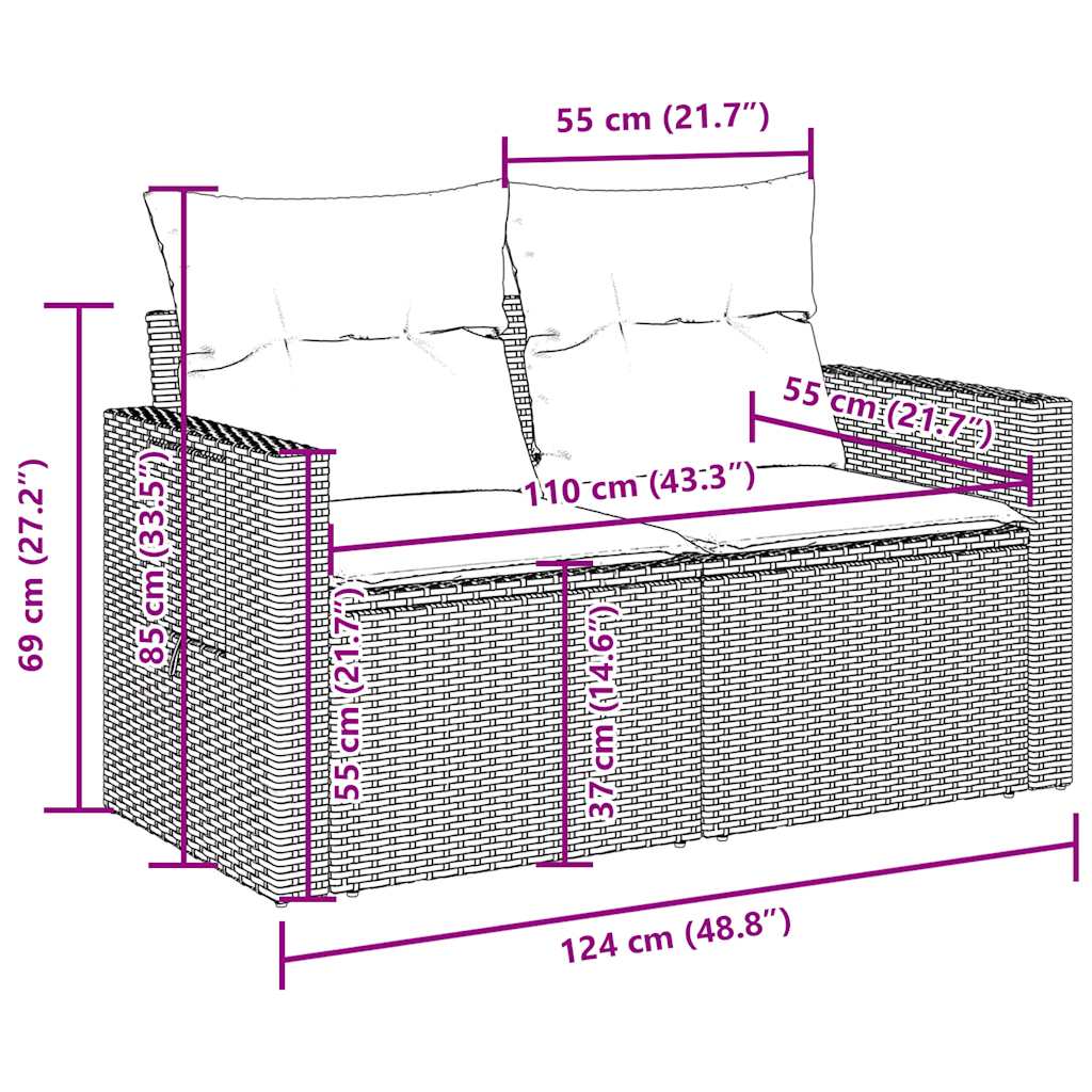 7-tlg. Garten-Sofagarnitur mit Kissen Schwarz Poly Rattan