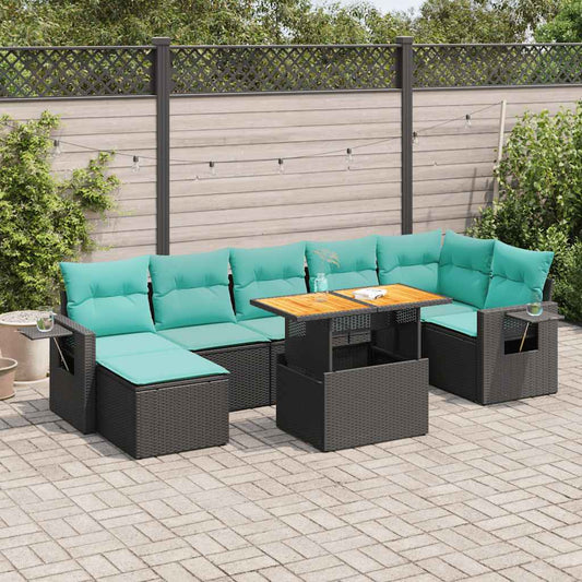 8-tlg. Garten-Sofagarnitur mit Kissen Schwarz Poly Rattan