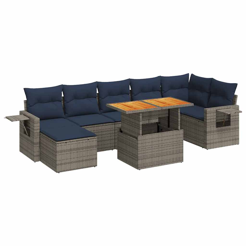 8-tlg. Garten-Sofagarnitur mit Kissen Grau Poly Rattan