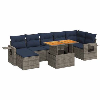 8-tlg. Garten-Sofagarnitur mit Kissen Grau Poly Rattan
