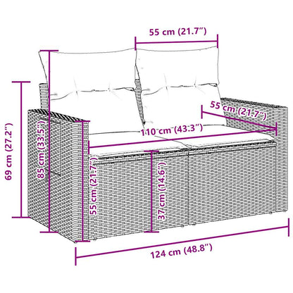 9-tlg. Garten-Sofagarnitur mit Kissen Grau Poly Rattan