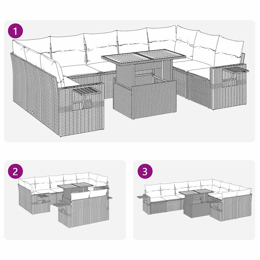 10-tlg. Garten-Sofagarnitur mit Kissen Schwarz Poly Rattan