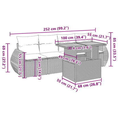 5-tlg. Garten-Sofagarnitur mit Kissen Beige Poly Rattan